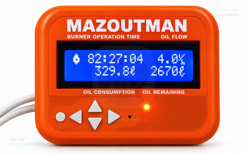 MAZOUTMAN stookolieteller met verbruik en resterende stookolie op het scherm
